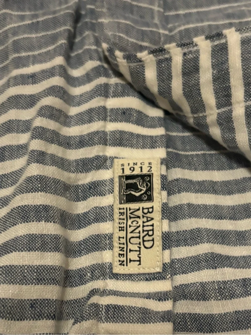J.Crew Baird McNutt Irish Linen Shirt Mens XL Blue White Stripe Short Sleeve